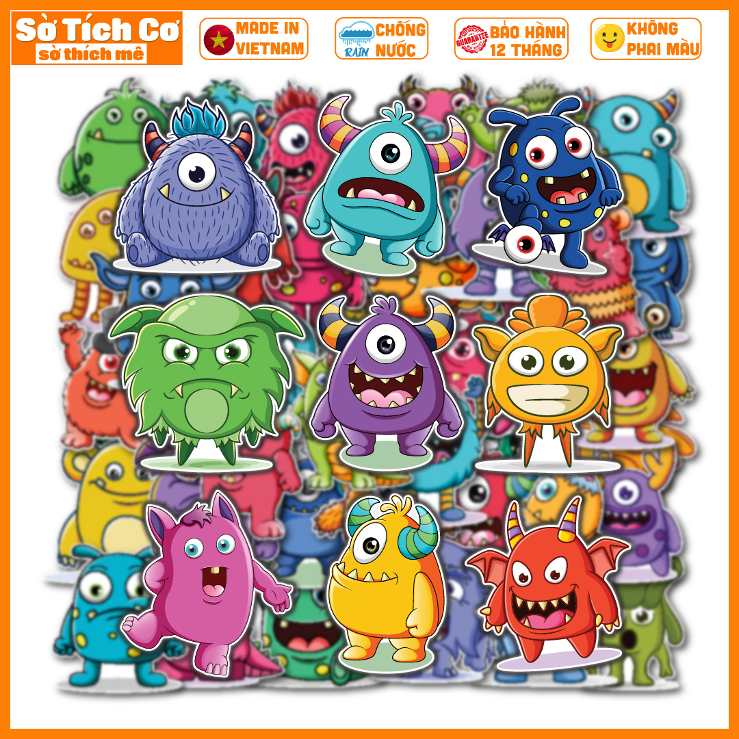 Bộ 50 Sticker Cute Monster dán điện thoại laptop nón bảo hiểm guitar vali MSP: A23