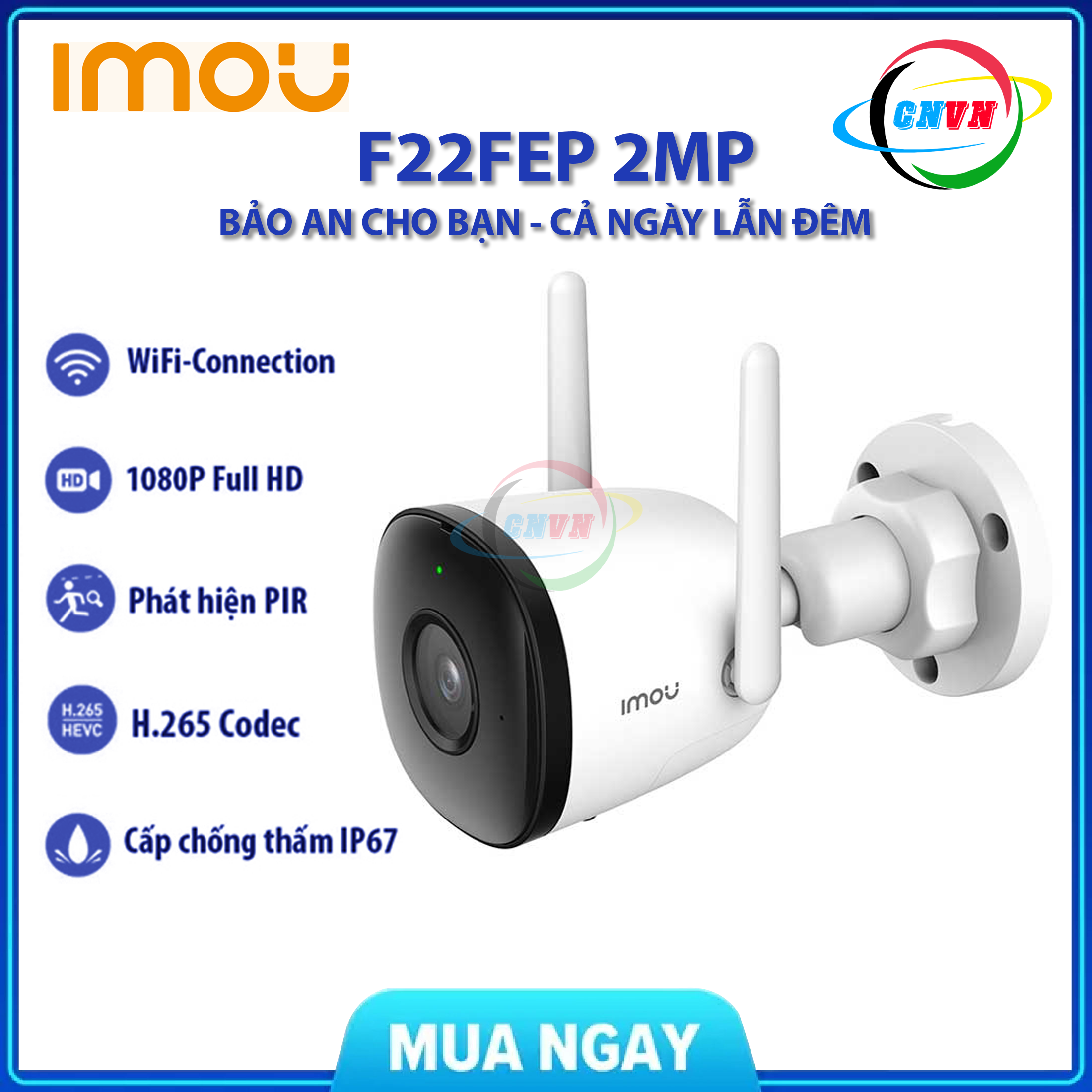 [PHÂN PHỐI CHÍNH THỨC] Camera IP WIFI IMOU IPC-F22FEP 2MP - Tích Hợp đèn LED,Chuẩn Nén H265,Đàm Thoại 2 Chiều- Hàng Chính Hãng - Công Nghệ Việt Nam