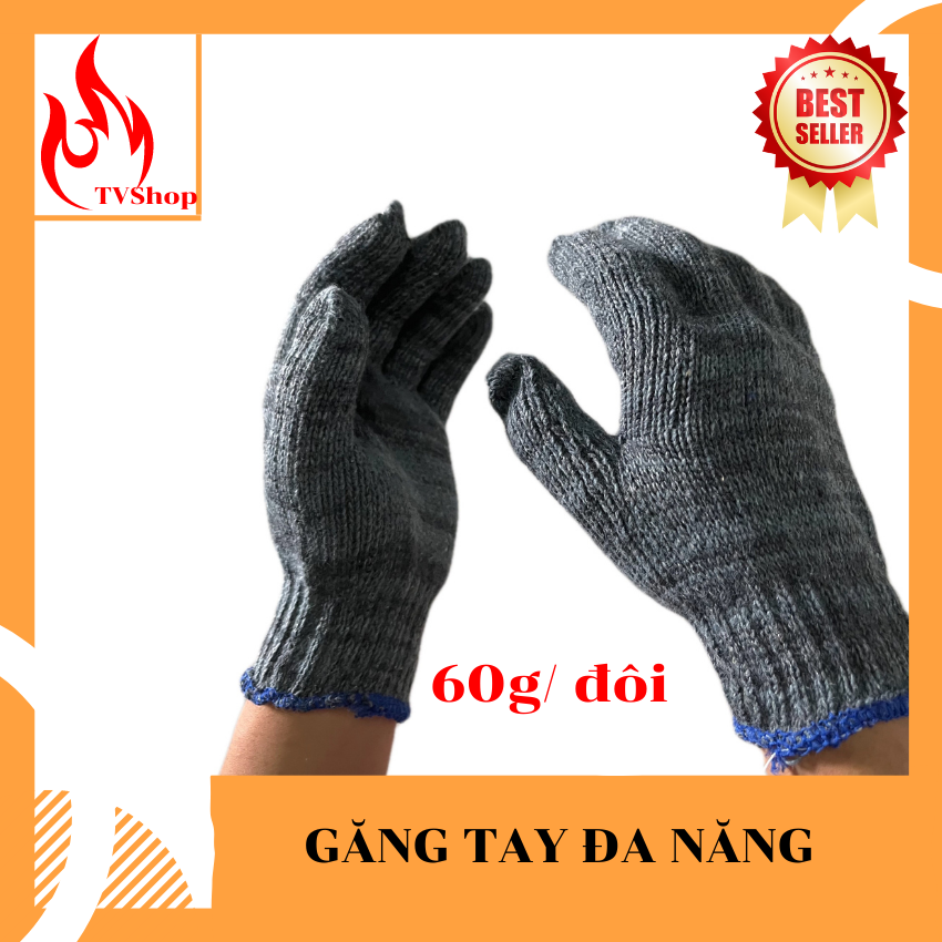Găng tay bảo hộ lao động sợi len xám dày 60g, găng tay lao động vải