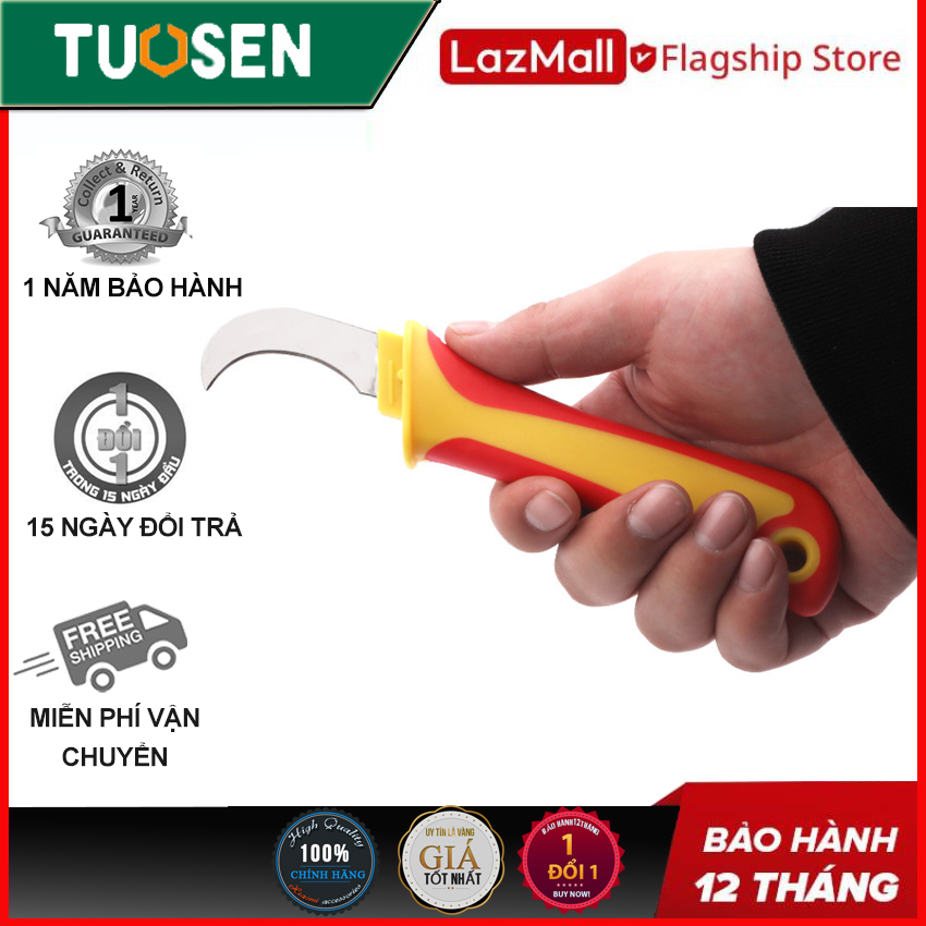 Dao tuốt dây điện(tay cầm cao su đỏ vàng), dao đa năng dành cho thợ điện TUOSEN / Tuo Sen