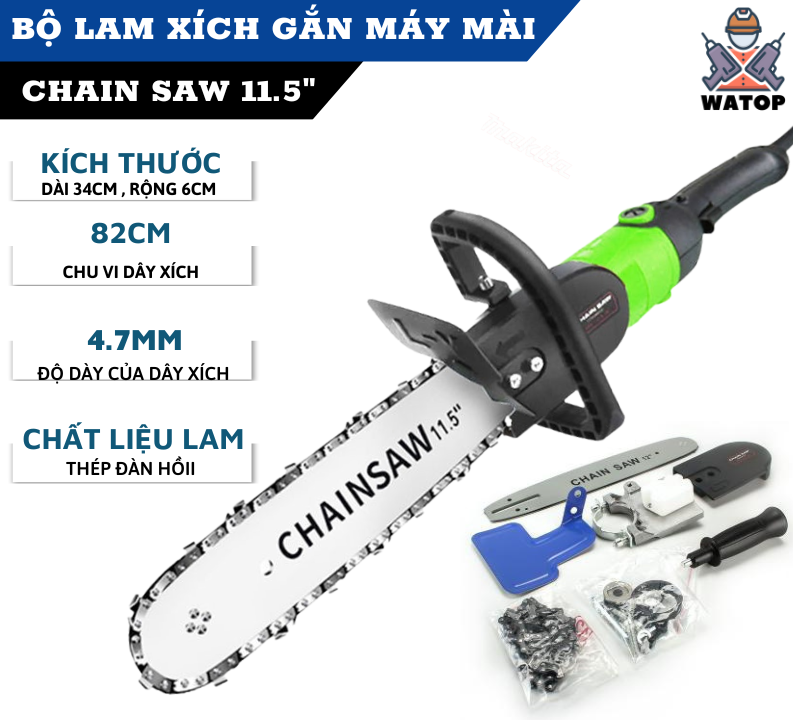 [HCM] Bộ cưa xích gắn máy mài Lưỡi cưa xích lam xích gắn máy mài chuyên dụng cưa gỗ