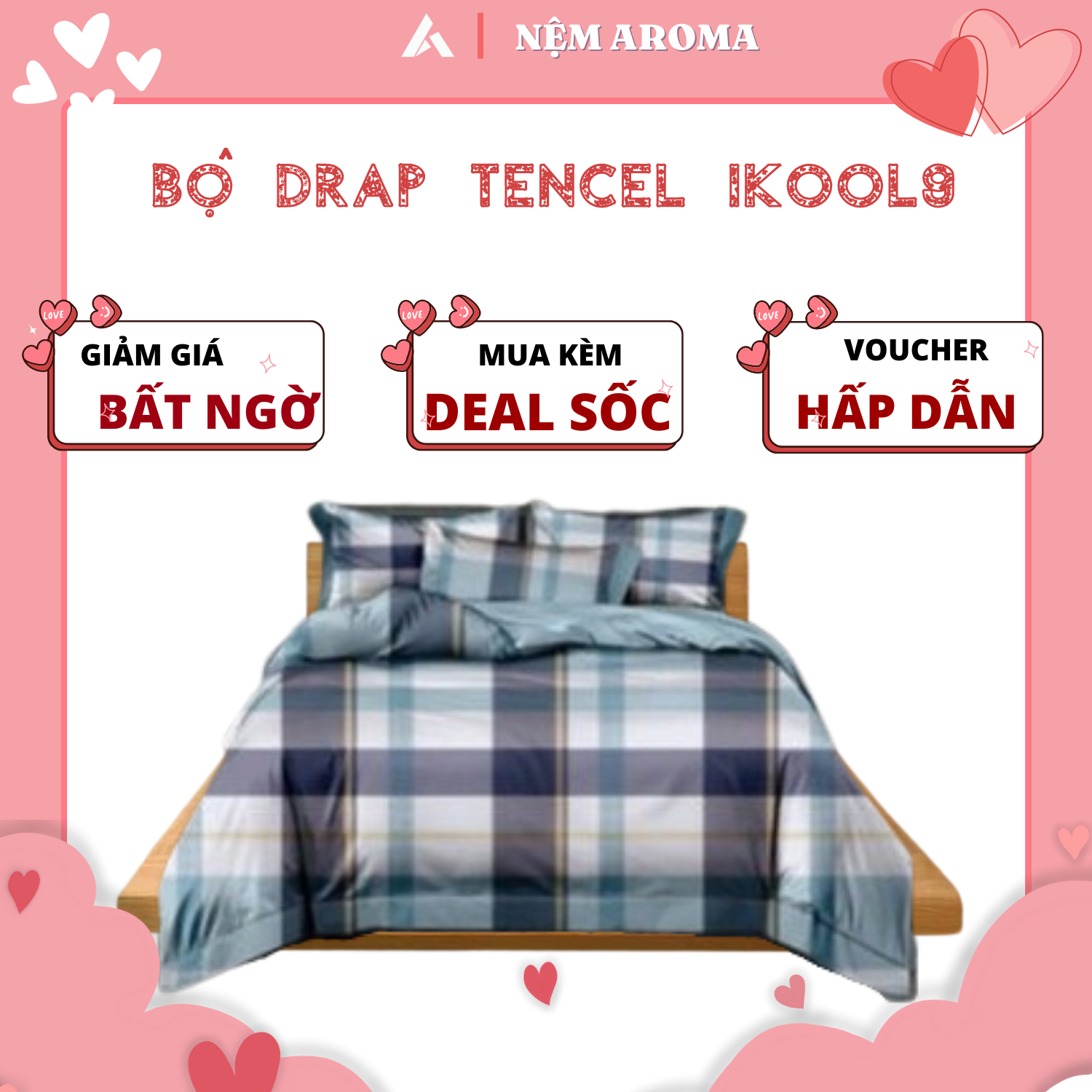Bộ Drap 4 Món Lụa Tencel Ikool9 Cao Cấp Họa Tiết Sang Trọng - Mềm Mại