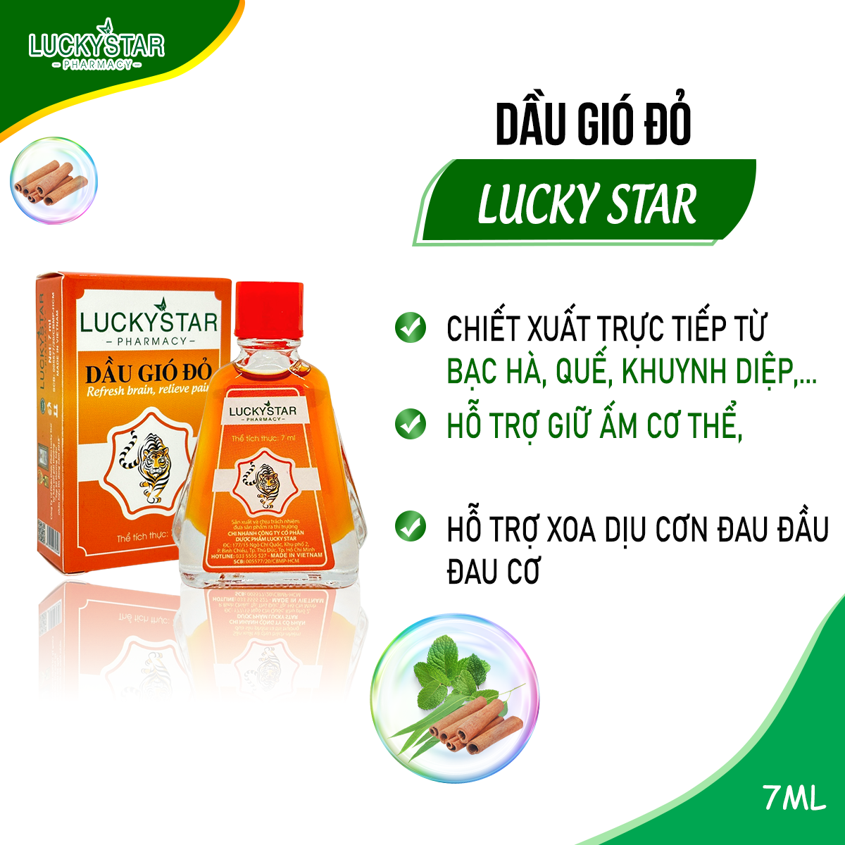 Dầu gió đỏ lucky star 7ml