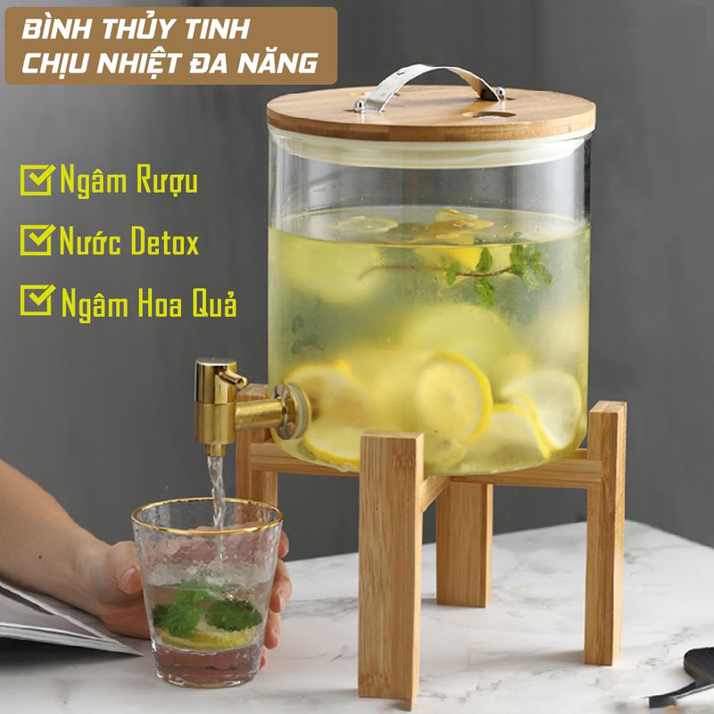 Bình thủy tinh cao cấp đựng rượu có vòi rót - bình thủy tinh có vòi đựng nước trái cây, nước detox, nước lọc tiện lợi - dung tích 5l/ 8l/11l - chịu nhiệt tốt