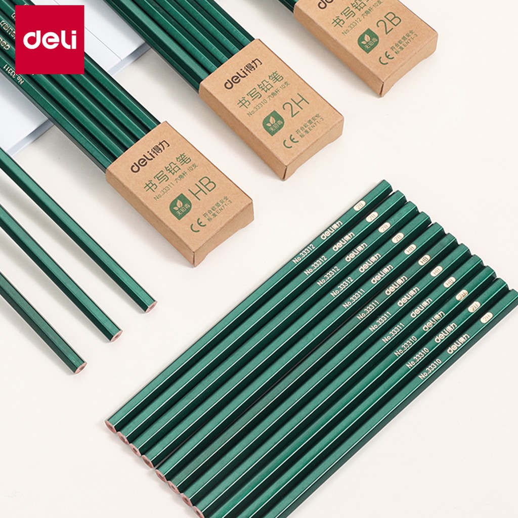 Bút chì lục giác deli - loại 2b/hb - 10 chiếc/hộp - 33311 / 33312