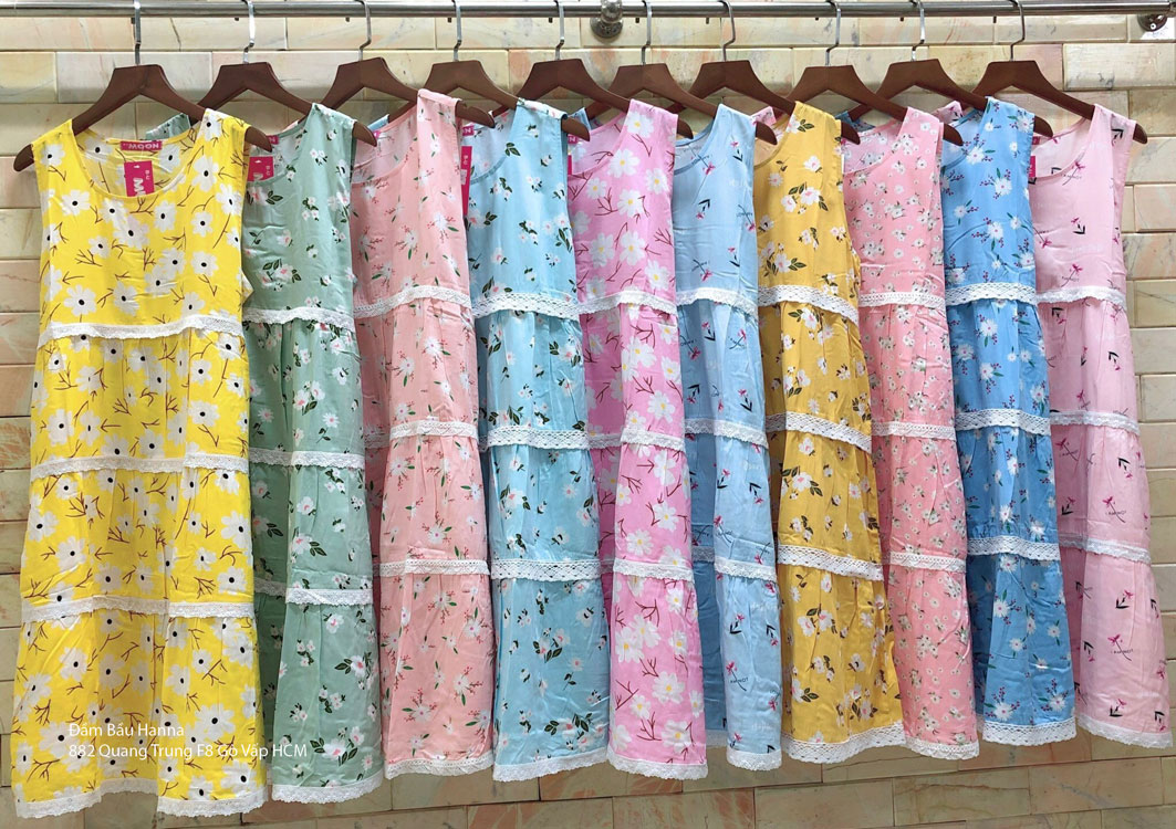 Đầm bầu tone lanh mặc ở nhà HANNA vải tone lanh 2 da cao cấp bền hơn mềm mát mùa hè FREEE SIZE 40-65kg phù hợp mặc ở nhà đi dạo đi siêu thị