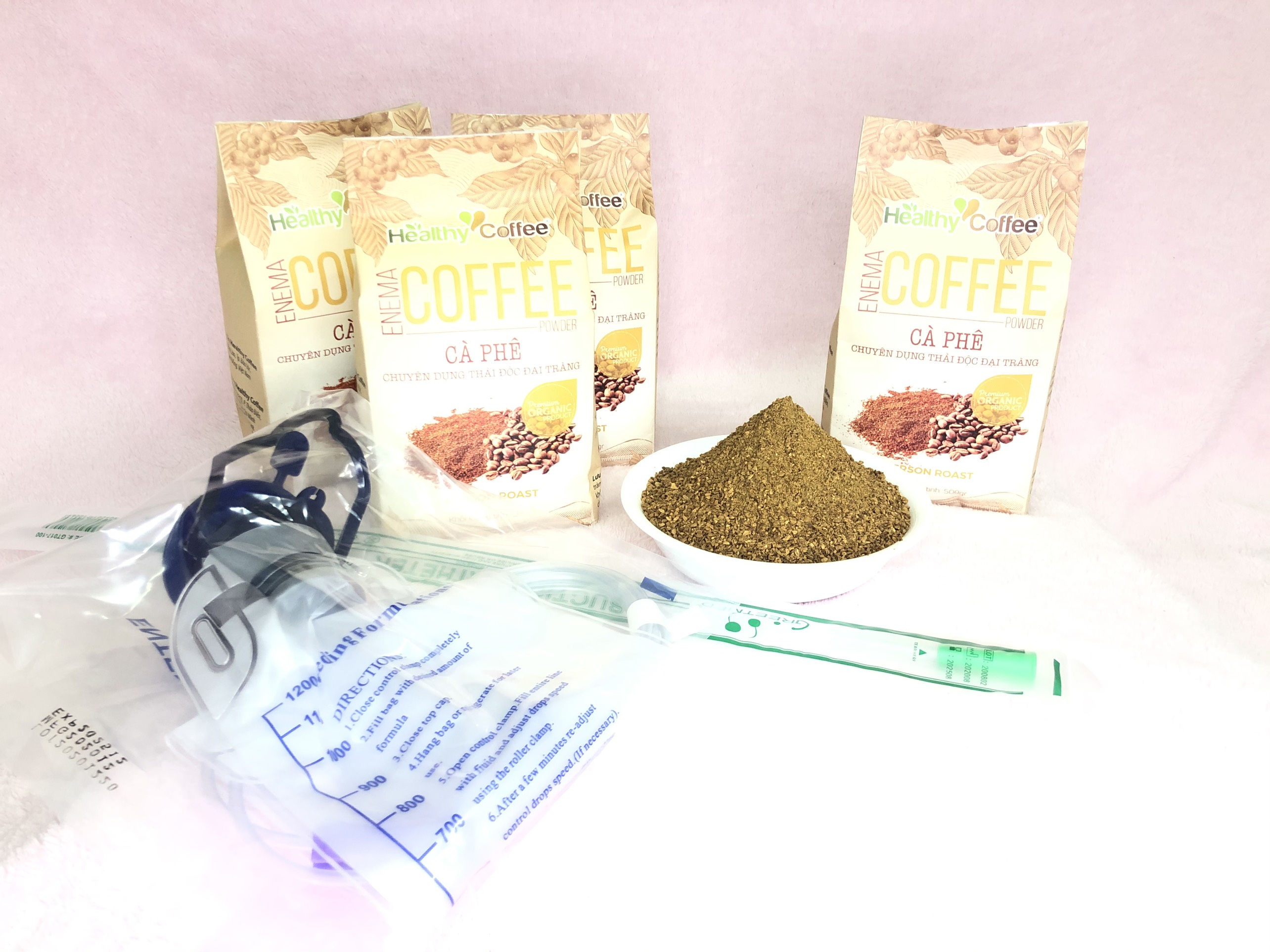 Combo 1.5kg cà phê hữu cơ enema coffee + 8 túi truyền + 20 dây >> tặng thêm 500gr cà phê