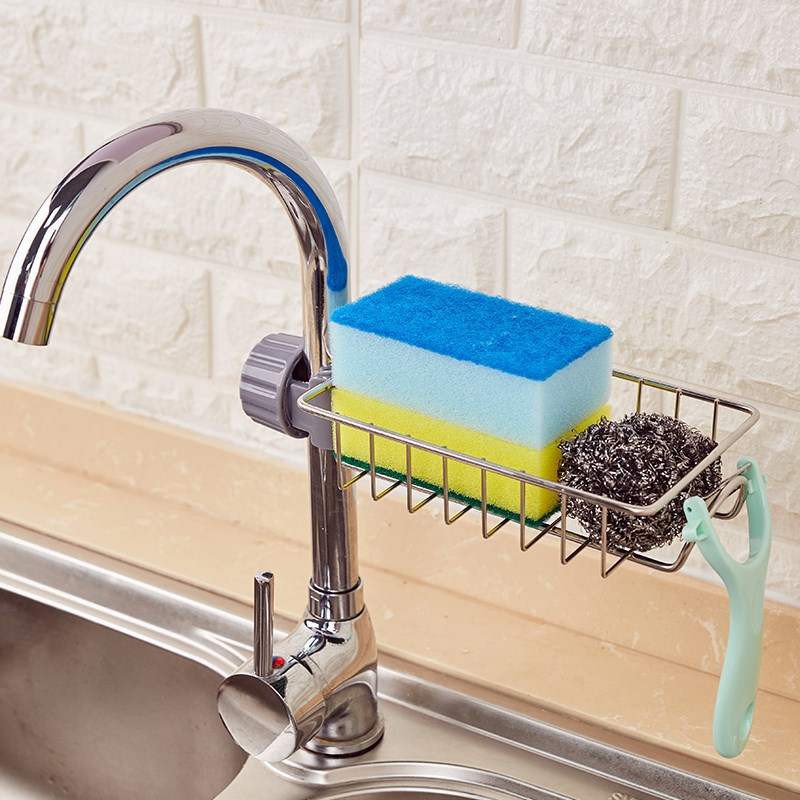 Giá treo vòi đựng đồ, giẻ rửa chén bát - kệ gắn vòi inox để đồ giẻ rửa chén bát
