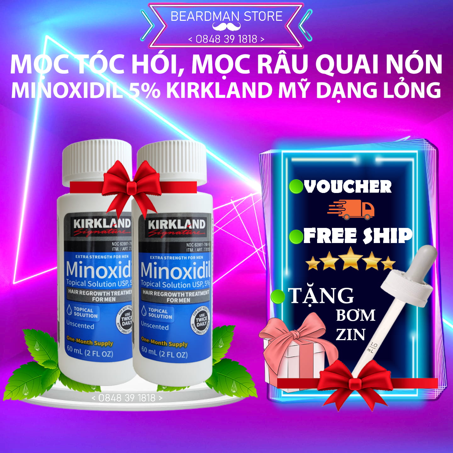 Combo 2 lọ - minoxidil 5% mọc râu tóc chính hãng kirkland