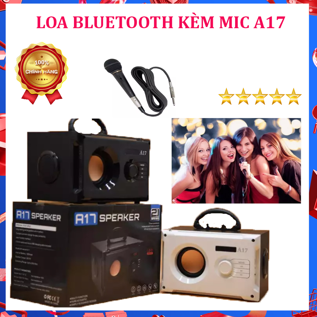 (Tặng Kèm Micro )Loa Bluetooth Karaoke Công Suất Cực Lớn, Loa Xach Tay Mini, Loa bluetooth kèm mic A17 - Bảo Hành 1 Đổi 1 Phân Phối Toàn Quốc