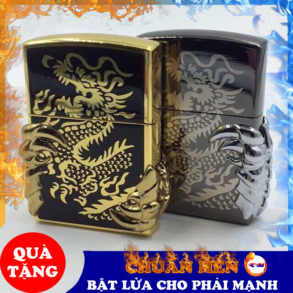 Bật lửa zippo xăng đá in nổi hình rồng độc lạ chất liệu kim loại chống han gỉ - GD0767
