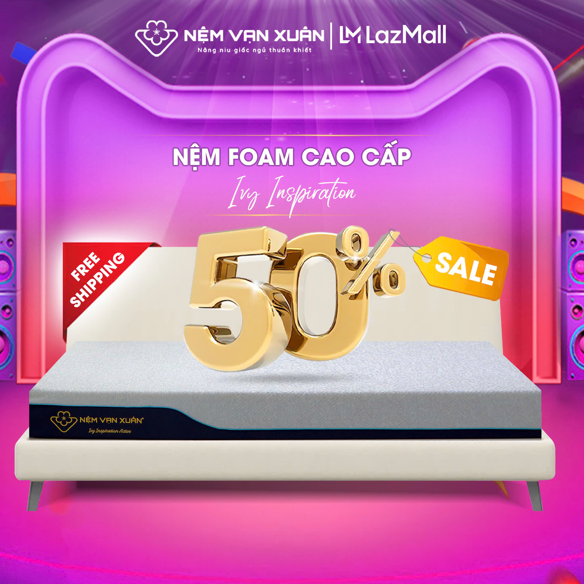 Nệm Foam Hoạt Tính Cao Cấp Vạn Xuân Ivy Inspiration Active Thoáng Mát Kháng Khuẩn Tốt Bề Mặt Êm Ái