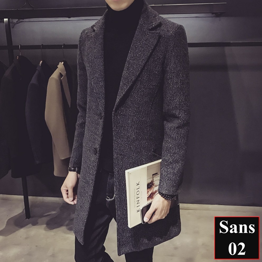 ♕☁☎ Áo khoác dạ nam hàn quốc dáng dài Sans02 blazer măng tô đen xám đỏ mangto trench coat men manto big size XXL 3XL 4XL 5XL