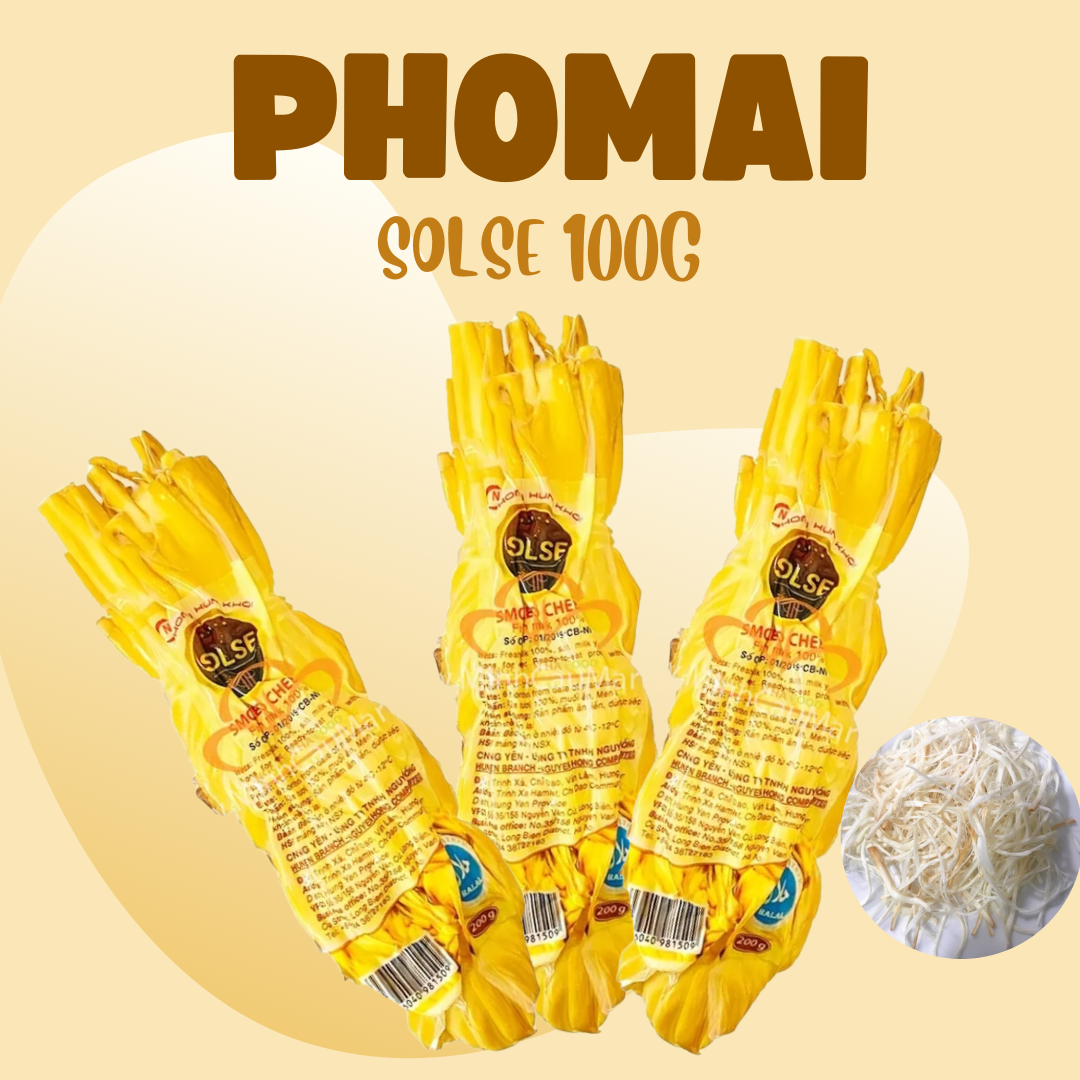 Combo 3 gói phomai dây hun khói, phô mai sợi hun khói Solse 100g