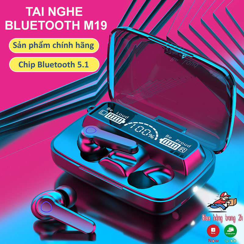 Tai nghe bluetooth m19 tai nghe không dây nhét tai kiêm sạc dự phòng chống ồn chống nước âm thanh hay pin trâu