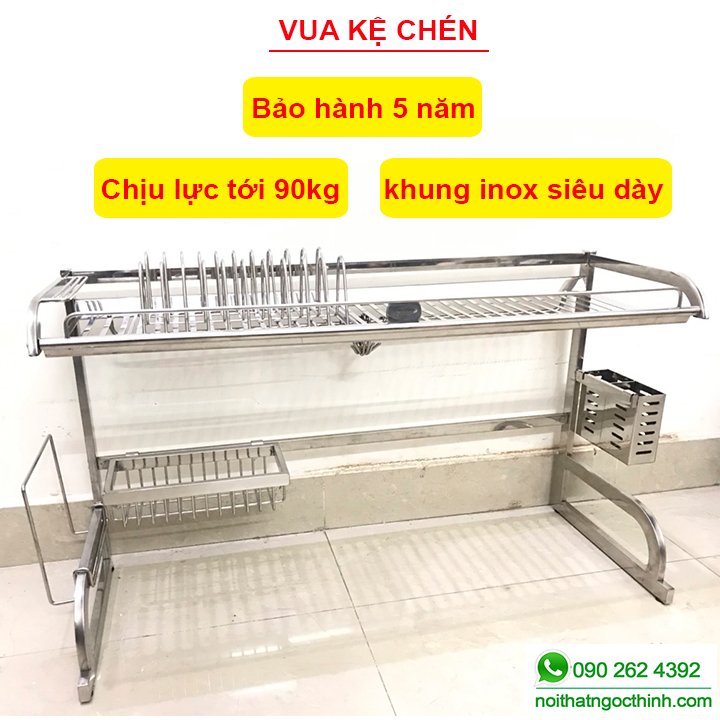 Kệ chén đa năng KC-86cm PLUS inox 304 cao cấp bộ khung thiết kế đặc biệt siêu dày chịu lực tới 90kg