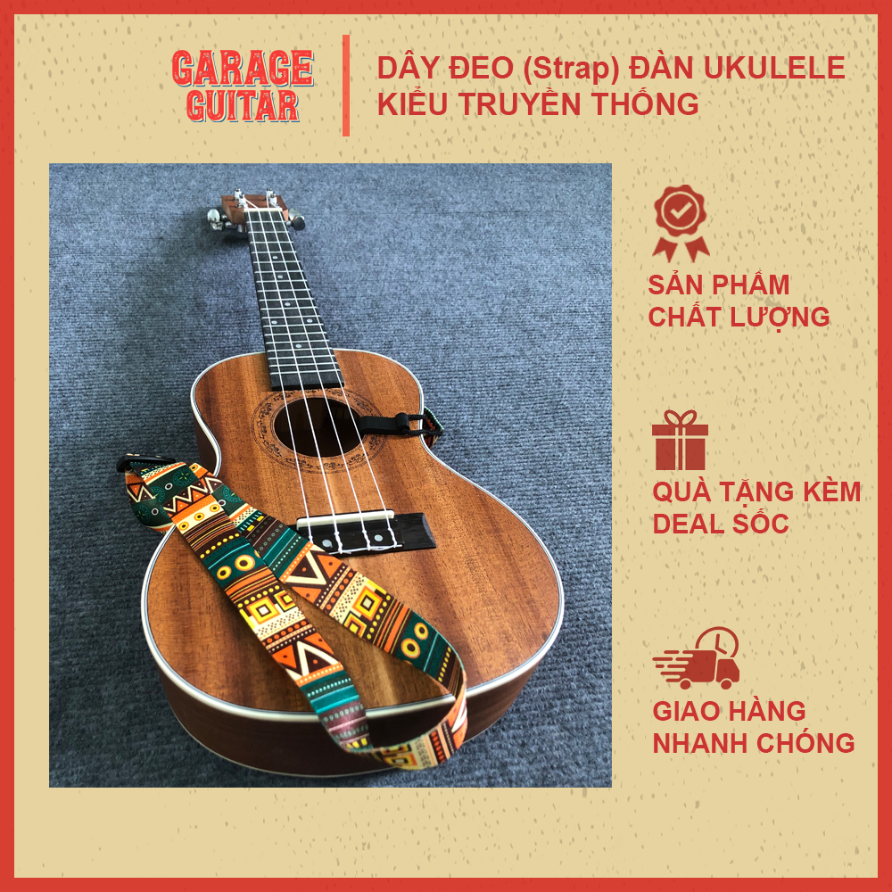 Dây đeo đàn ukulele kiểu truyền thống, không cần đục thùng, họa tiết thổ cẩm - Garage Guitar