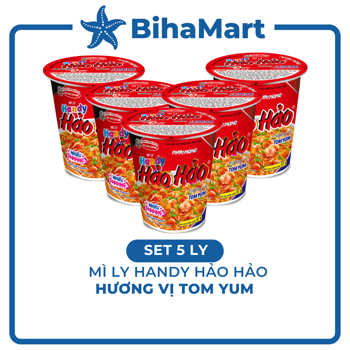SET OF 5 CUPS - ACECOOK - HAO HAO INSTANT NOODLE CUP TOMYUM FLAVOUR 67G CUP