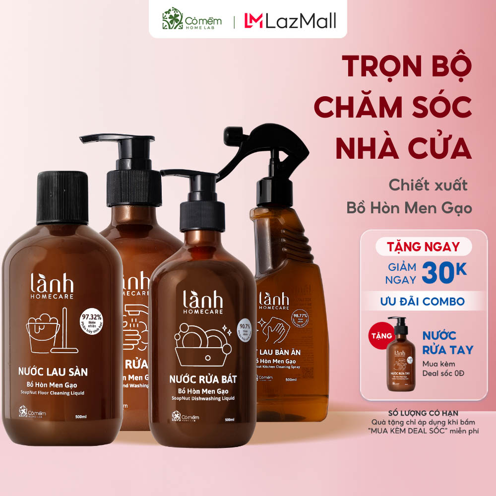 Combo Nhà Bếp Bộ sản phẩm Vệ sinh nhà cửa An toàn thiên nhiên từ Bồ hòn Cỏ Mềm 1800gr