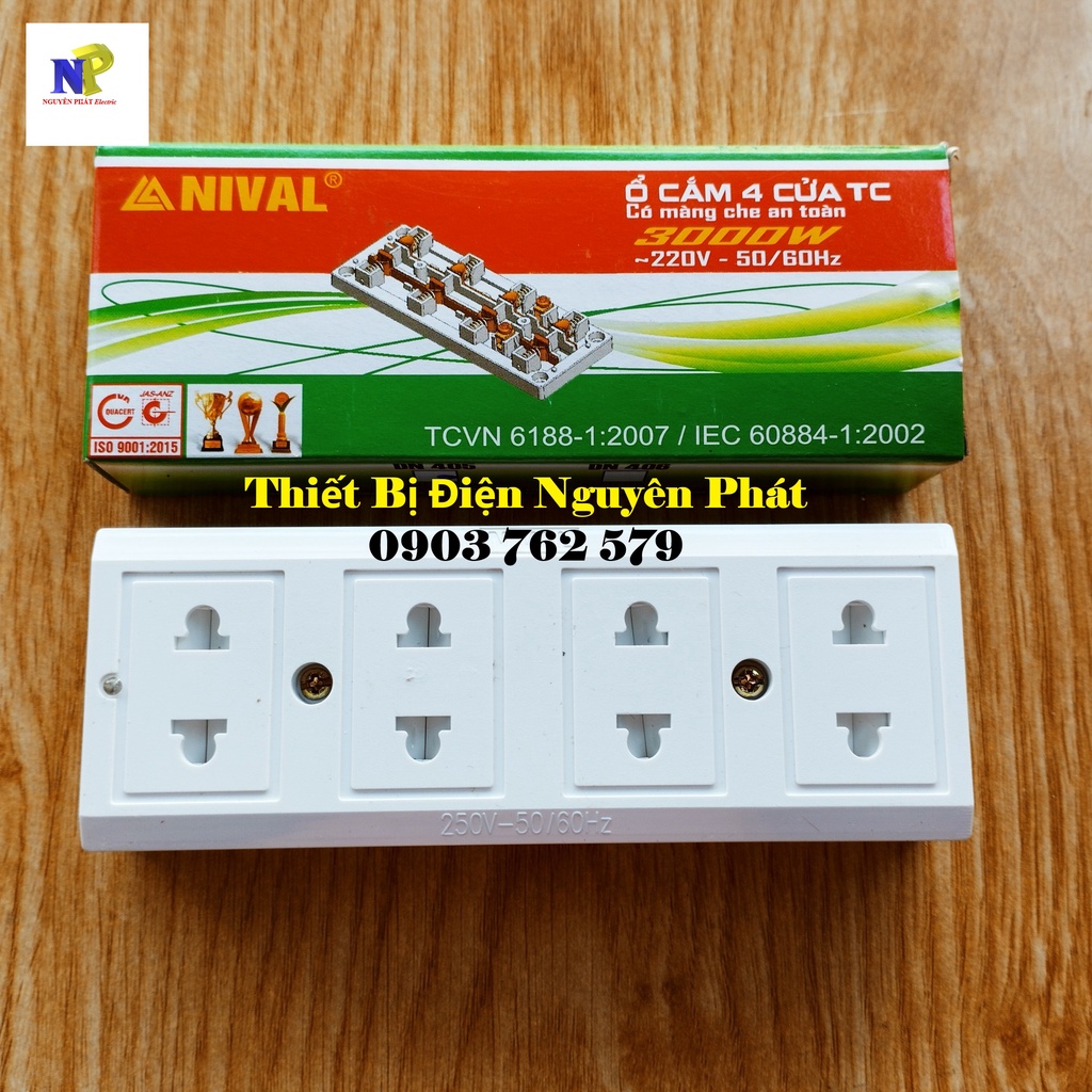 Ổ cắm điện có màng che loại có 4 ổ cắm - cs 3000w