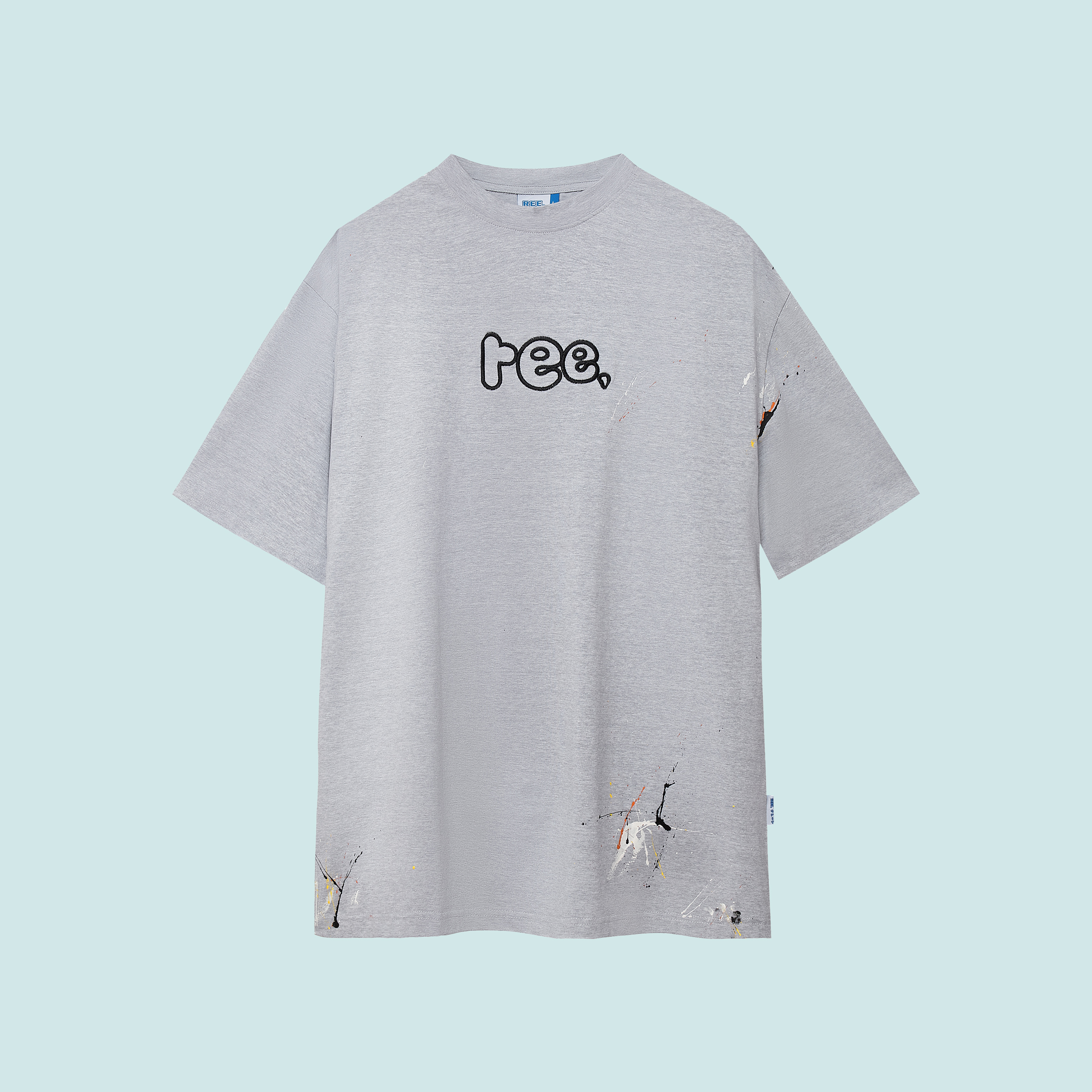 Local brand ree - áo thun vẩy sơn thủ công màu xám - logo thêu