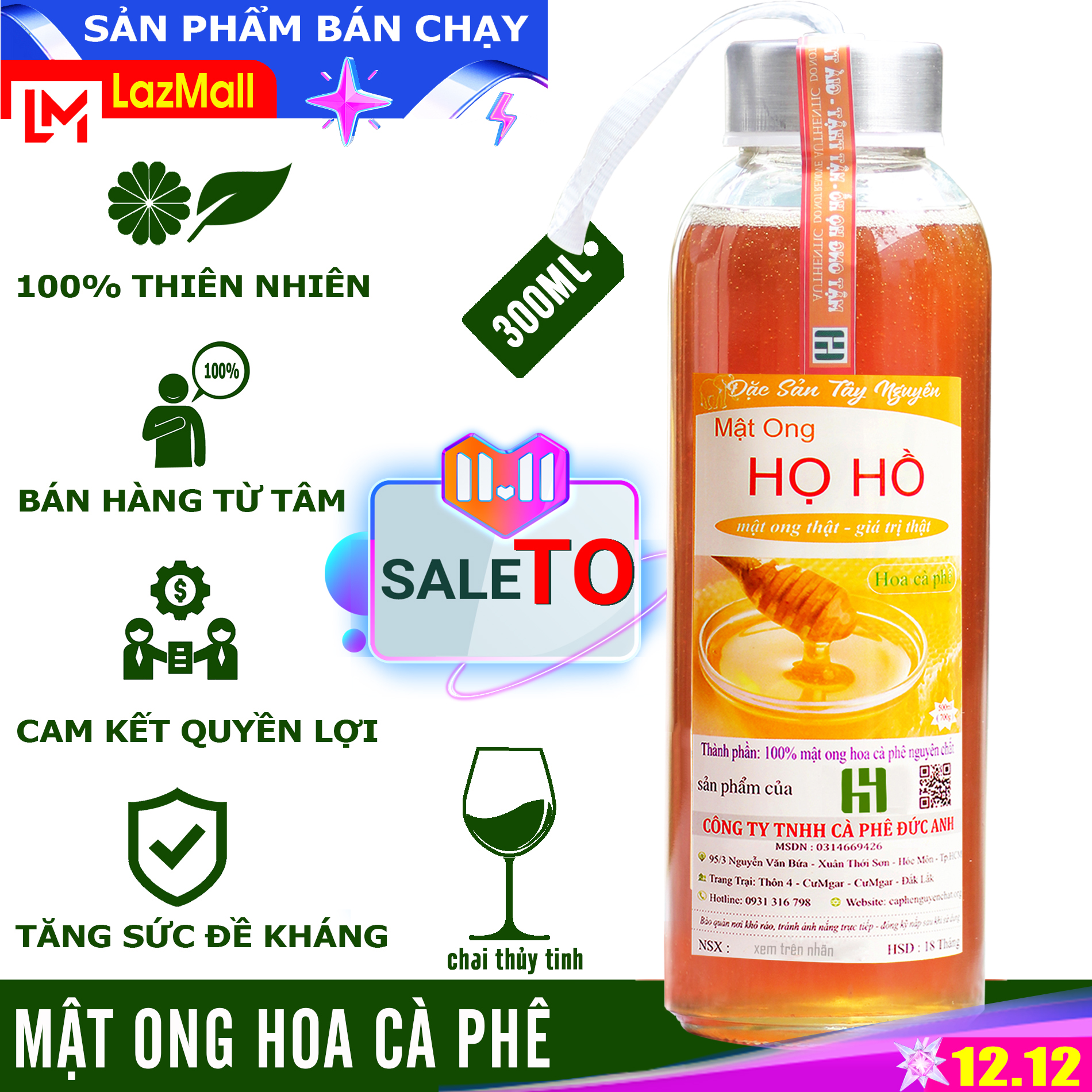 [Sale trợ giá] Mật Ong Hoa Cà Phê Nguyên Chất Họ Hồ (420gr/hũ) Cam kết nguyên chất, tăng đề kháng - mật ông Họ Hồ - mật thật giá trị thật - từ nông trại rừng hoa cà phê Tây Nguyên - TOP BÁN CHẠY TẾT 2022