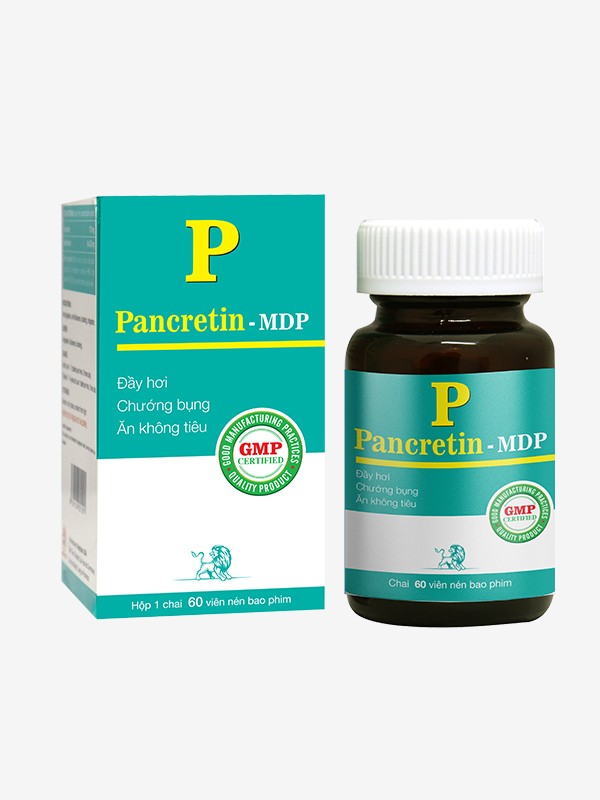 Thực phẩm chức năng 60 viên hỗ trợ chướng bụng không tiêu Pancretin MDP giúp kích thích tiêu hóa, chống đầy hơi, chướng bụng, ăn không tiêu. Là sản phẩm tin dùng của những người có hệ tiêu hóa kém.