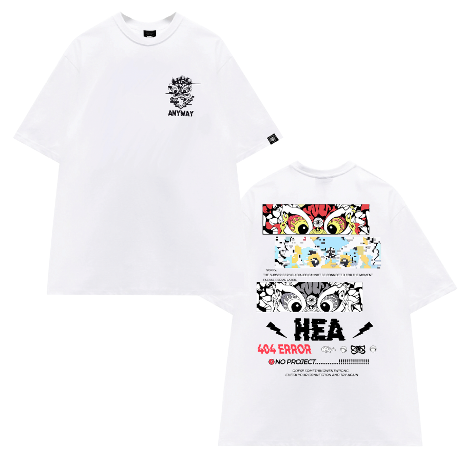 Áo thun unisex hea error tee trắng form rộng tay lỡ streetwear oversize cổ tròn nam nữ 100% cotton - local brand hea