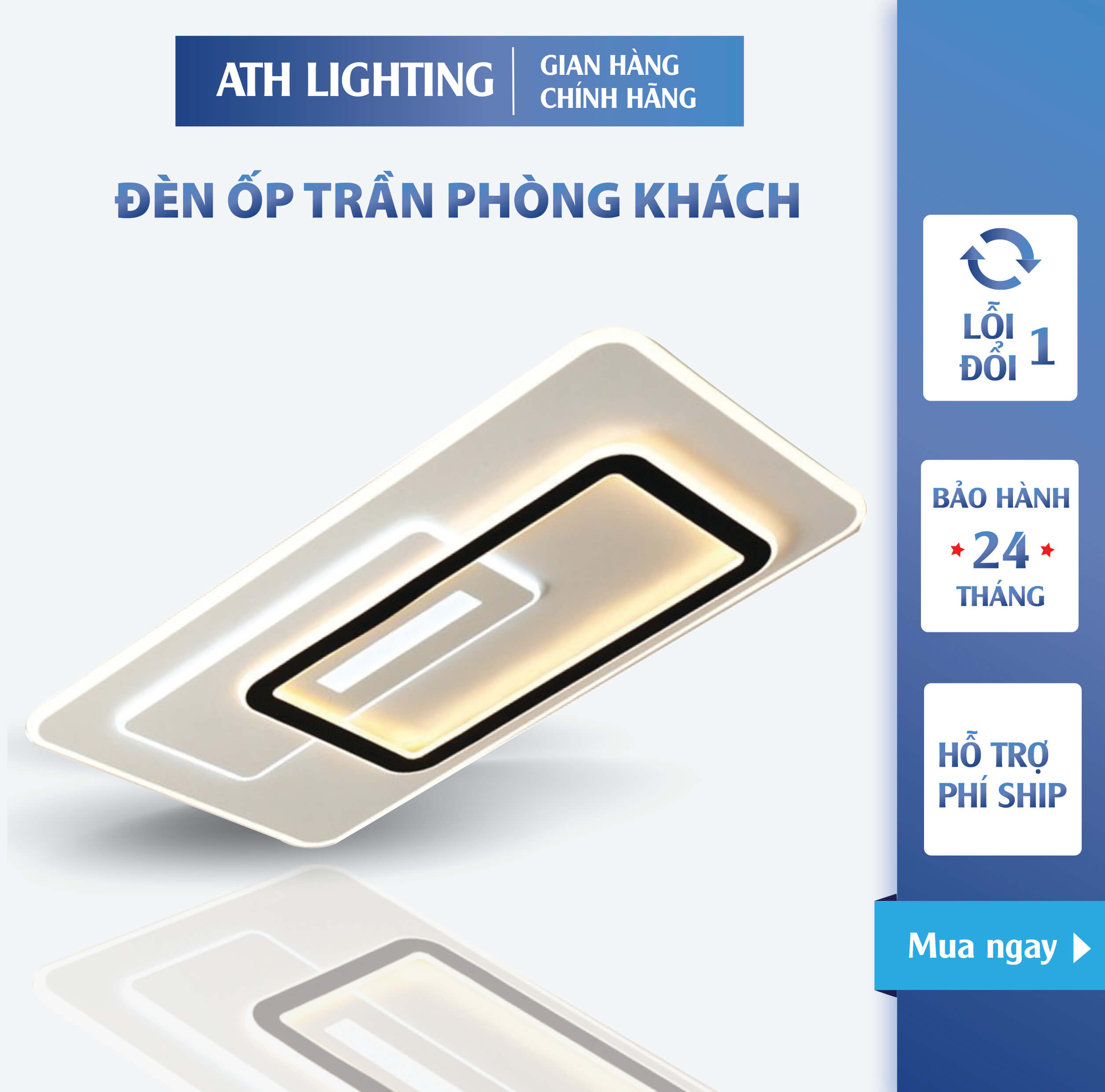 Đèn ốp trần thông minh ATH LIGHTING loại đèn trần phòng khách phòng ngủ đèn led trang trí với 3 chế độ màu có điều khiển từ xa