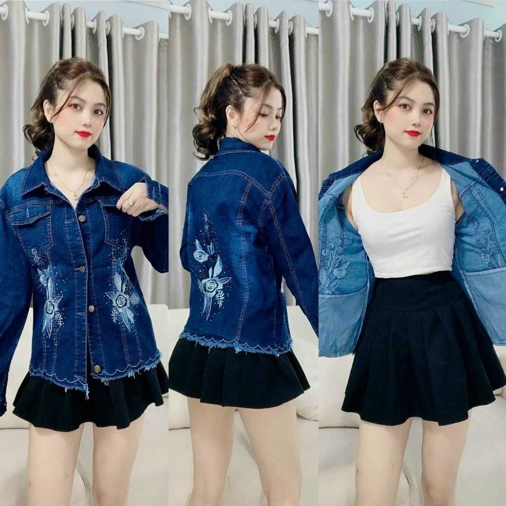 Áo khoác jean nữ chất jean thun cao cấp-co giãn nhẹ