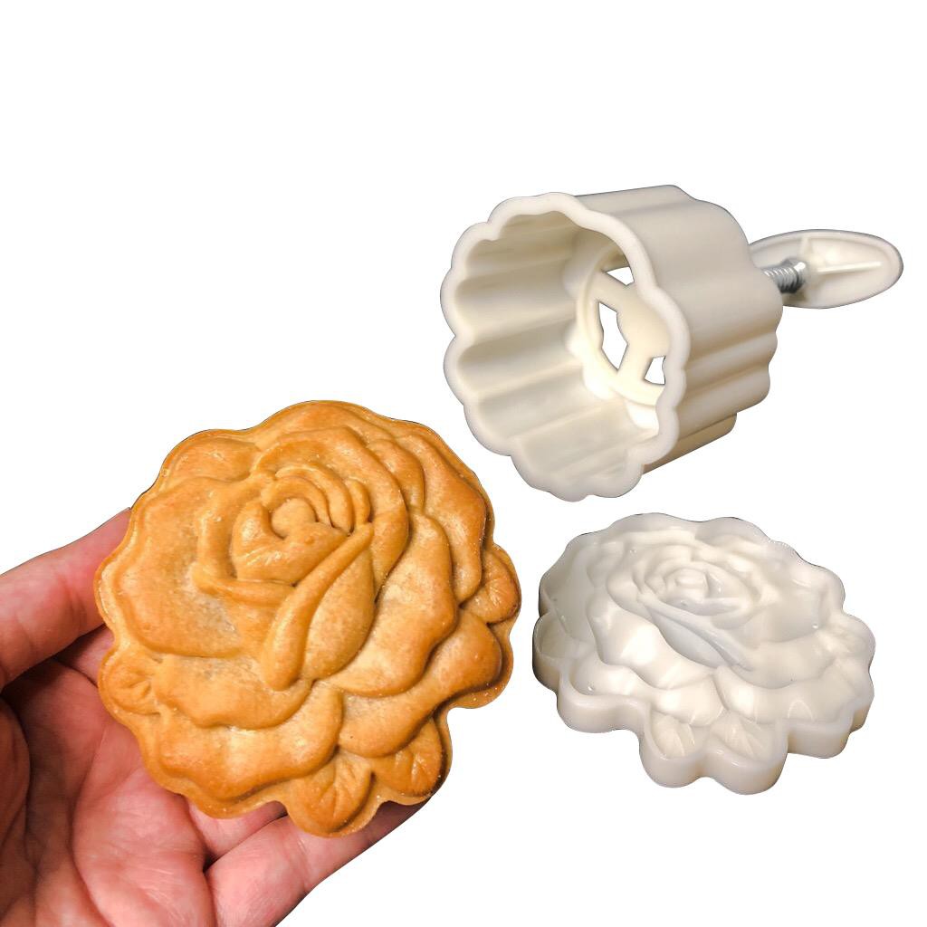 Bộ khuôn nén lò xo làm bánh trung thu hoa hồng 3d 150gr- 1 mặt