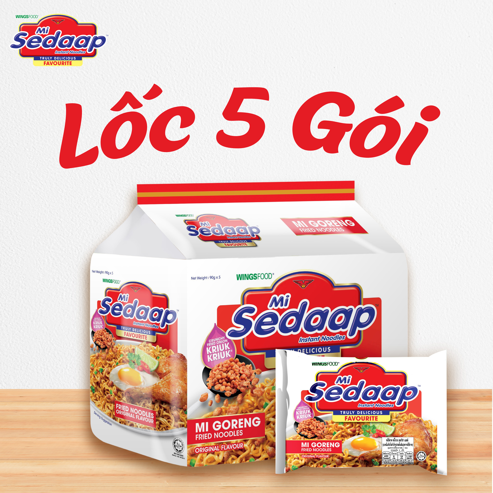 Combo 5 gói mì trộn ăn liền sedaap vị mì xào 90g