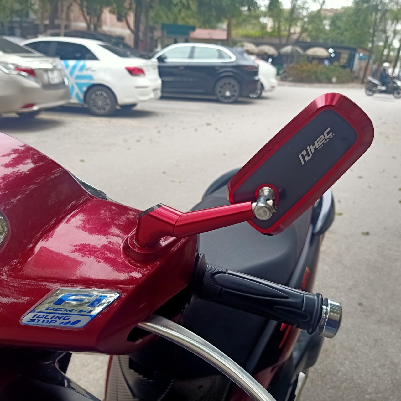 Gương chiếu hậu xe máy cao cấp H2C gương chữ nhật mặt kính xanh chống lóa mắt