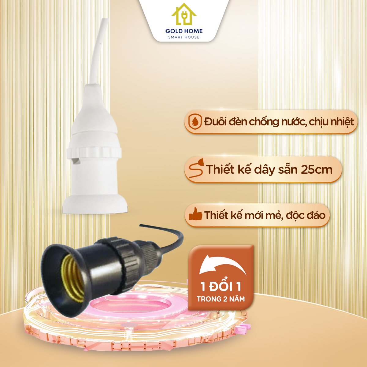 Đui đèn chống nước SOPOKA ĐCM dùng ngoài trời, đui chống nước, an toàn, đấu sẵn đoạn dây 25cm tiện lợi. Bảo hành 1 đổi 1 đến 2 năm