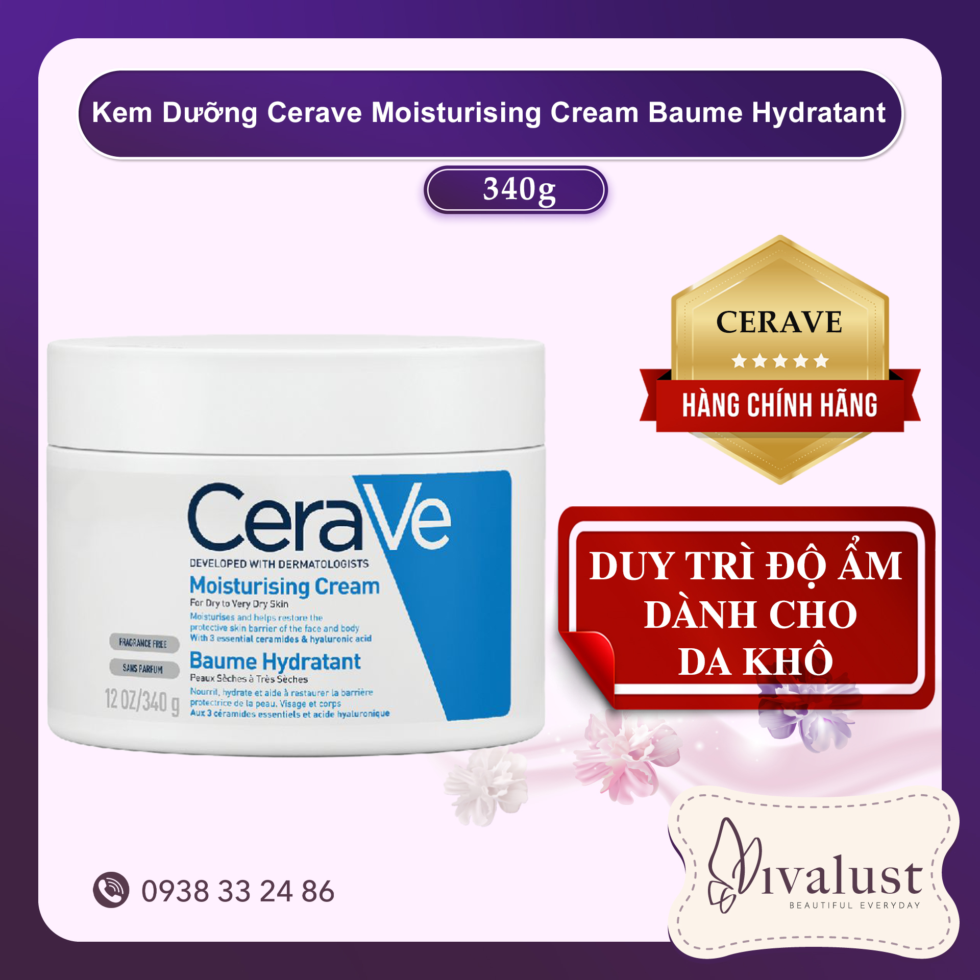 Kem dưỡng ẩm cerave moisturising cream baume hydratant 340g - dành cho da khô