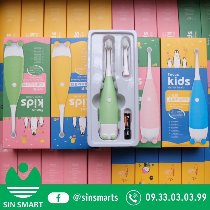 Kèm Pin Bàn Chải Điện Cho Bé Focus Kids Sạch Răng Tiện Lợi Chống Nước IPX5