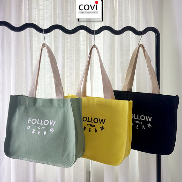Túi tote, túi vải canvas, vải bố hàn quốc phối chữ follow thời trang covi t46