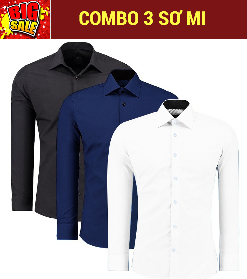 Áo sơ mi nam tay dài combo 3 đẳng cấp