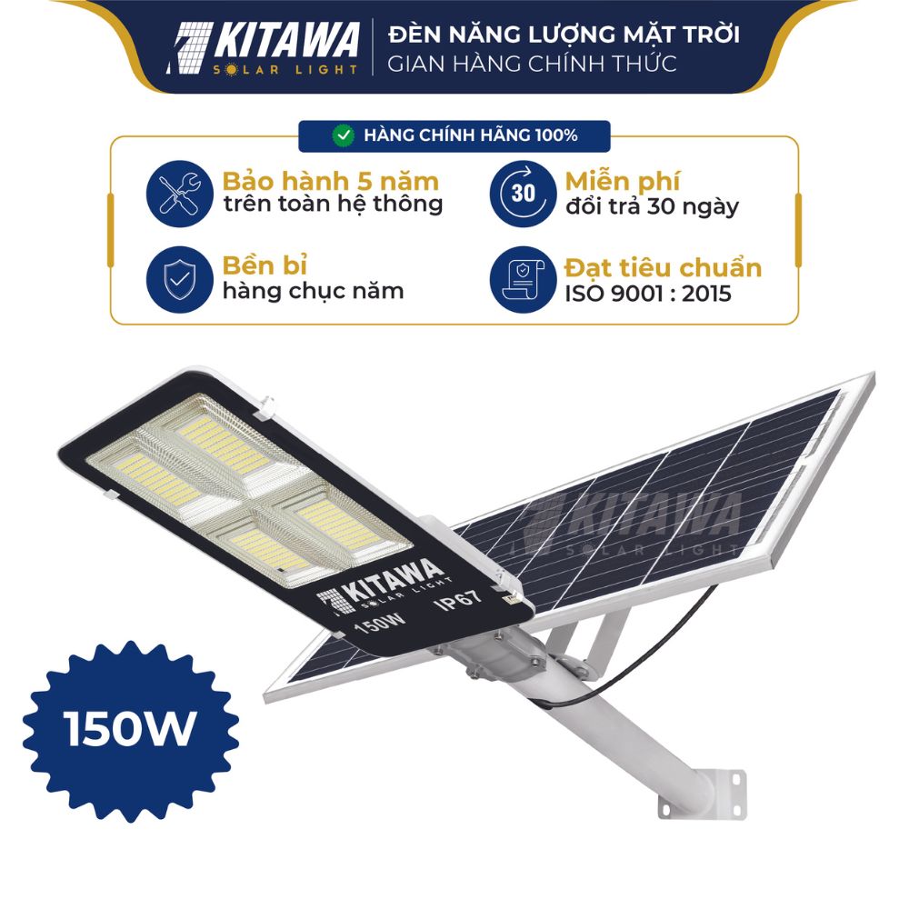 [VOUCHER 10%] Đèn Đường Năng Lượng Mặt Trời KITAWA Solar Light 150W Siêu Sáng Tự Động, Dung Lượng Pin Lớn Chống Nước IP67 BC1150 - Sản Phẩm Chính Hãng