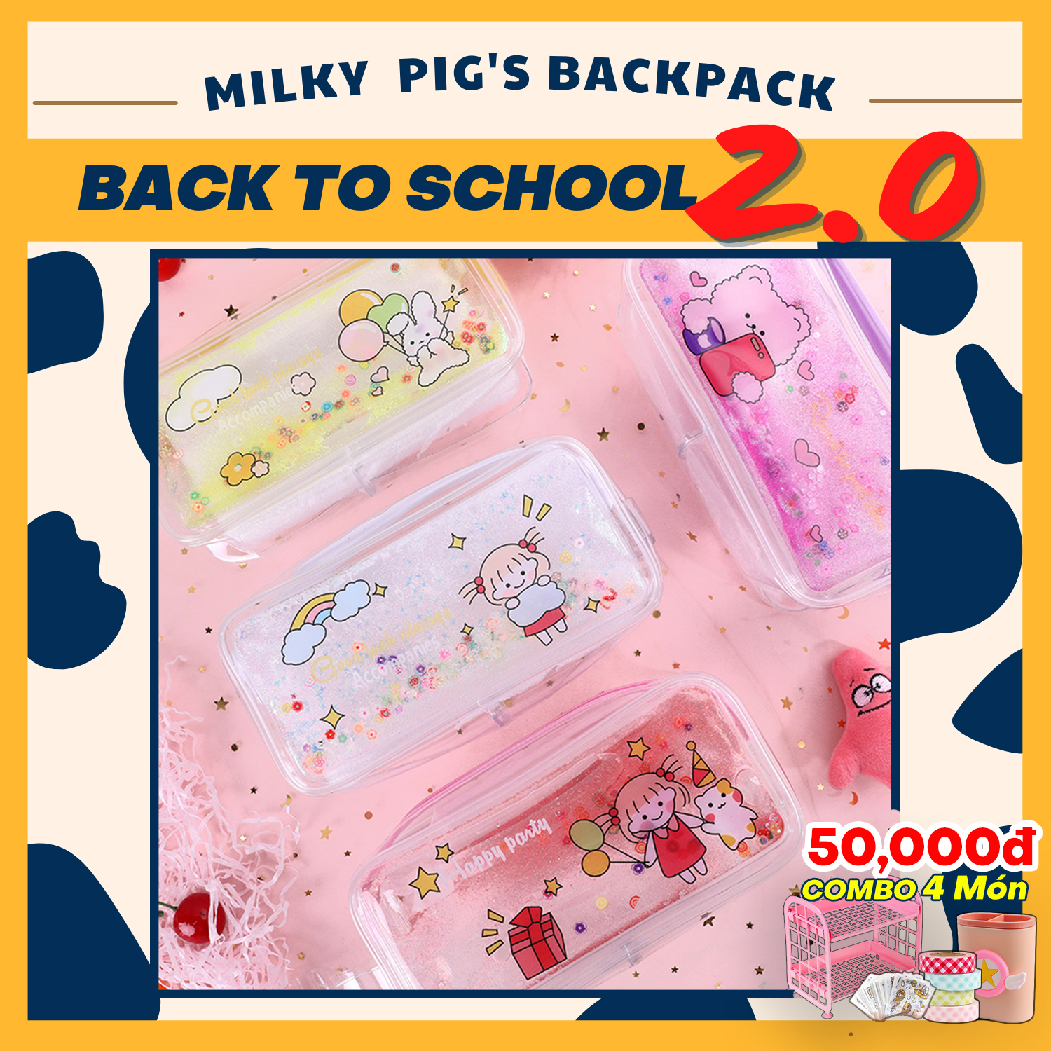 🐽 𝑇𝑎̣̆𝑛𝑔 𝐺𝑢̛𝑜̛𝑛𝑔 𝑀𝑖𝑛𝑖 🐽 Hộp Bút Nước Nhũ Chảy Trong Suốt Size Lớn - Hộp Bút Kim Tuyến Trong Suốt Lấp Lánh
