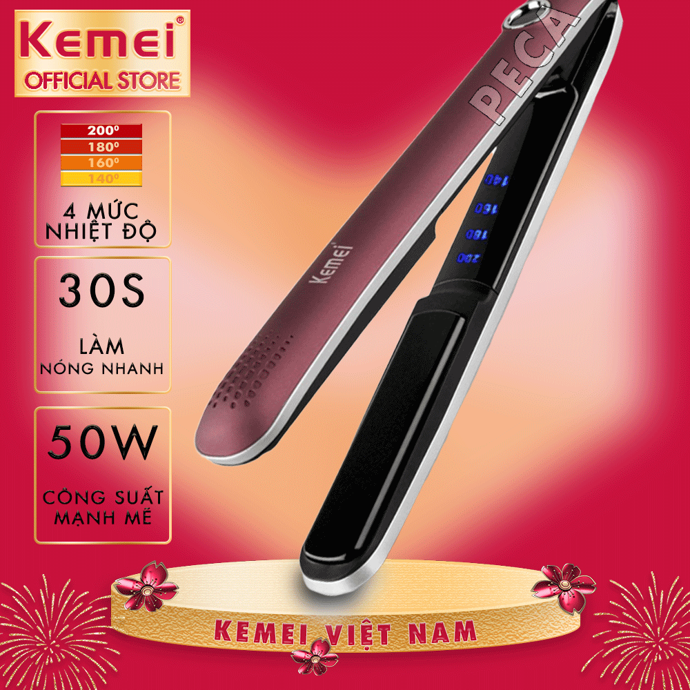 Máy duỗi tóc điều chỉnh 4 mức nhiệt độ Kemei KM-2203 chuyên nghiệp phù hợp với mọi loại tóc có thể dùng ép thẳng, uốn cụp, uốn xoăn gợn sóng
