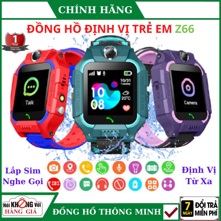 Đồng hồ thông minh Định vị Z66( Đồng hồ thông minh trẻ em)định vị Có thể lắp sim nghe gọi 2 chiều Chống nước tích hợp 4G - Bảo hành 12 tháng