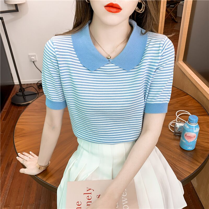 Áo thun polo cộc tay kẻ ngang ngọt ngào dễ thương