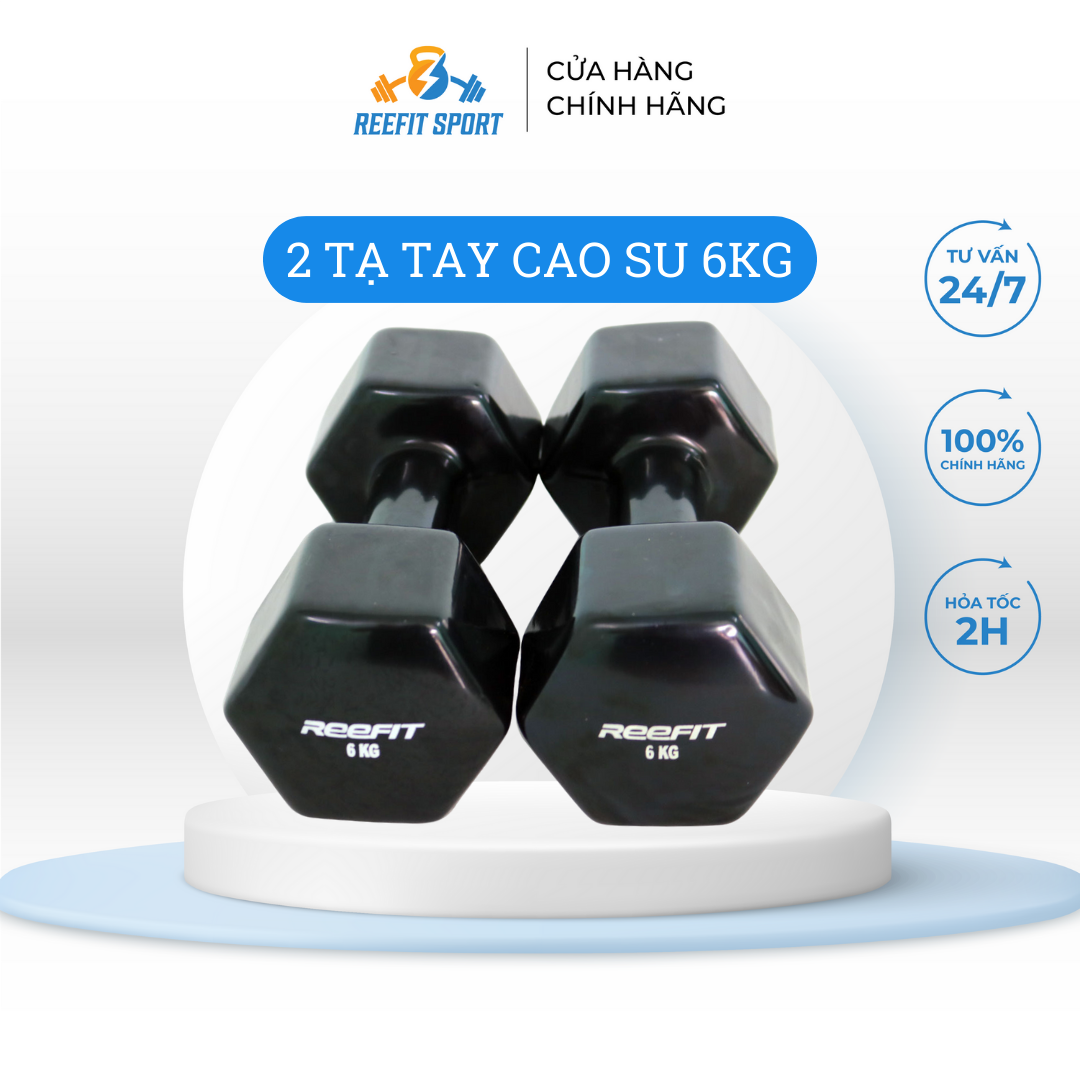 Bộ 2 tạ tay cao su 6kg Reefit (2 tạ 6kg, tổng 12kg)