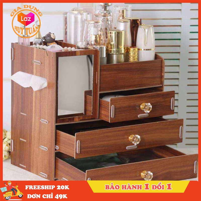 TỦ GỖ 4 TẦNG ĐỰNG ĐỒ TRANG ĐIỂM CÓ GƯƠNG SOI LOẠI ĐẸP- HỘP GỖ ĐỰNG MỸ PHẨM, ĐỒ DÙNG CÁ NHÂN SIZE LỚN- KỆ ĐỰNG MỸ PHẨM BẰNG GỖ THƠM CAO CẤP CÓ THỂ XẾP GỌN ĐƯỢC- MẪU MỚI 2021 Gia dụng Huy Tuấn Hà Nội