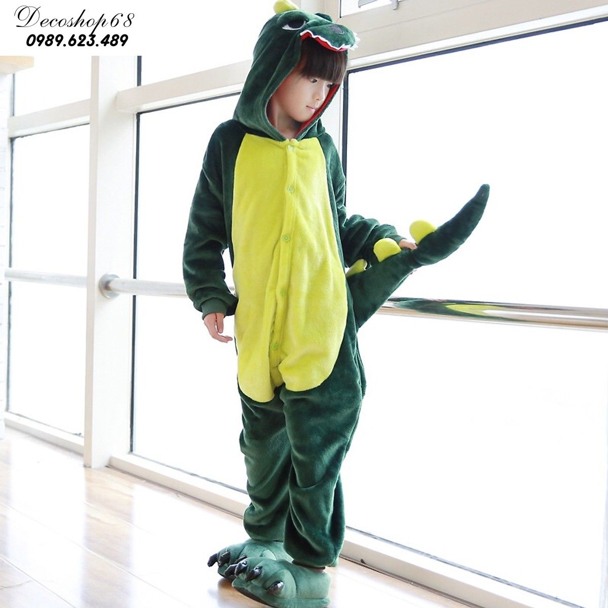 Bộ Đồ Khủng Long xanh liền thân lông mịn Pijama dành Cho Người Lớn và Trẻ Em Đầy Đủ Các Kích Cỡ kiểu dáng Động Vật Hoạt Hình Cosplay Kigurumi Onesie không bao gồm dép và gang tay decoshop68 1901