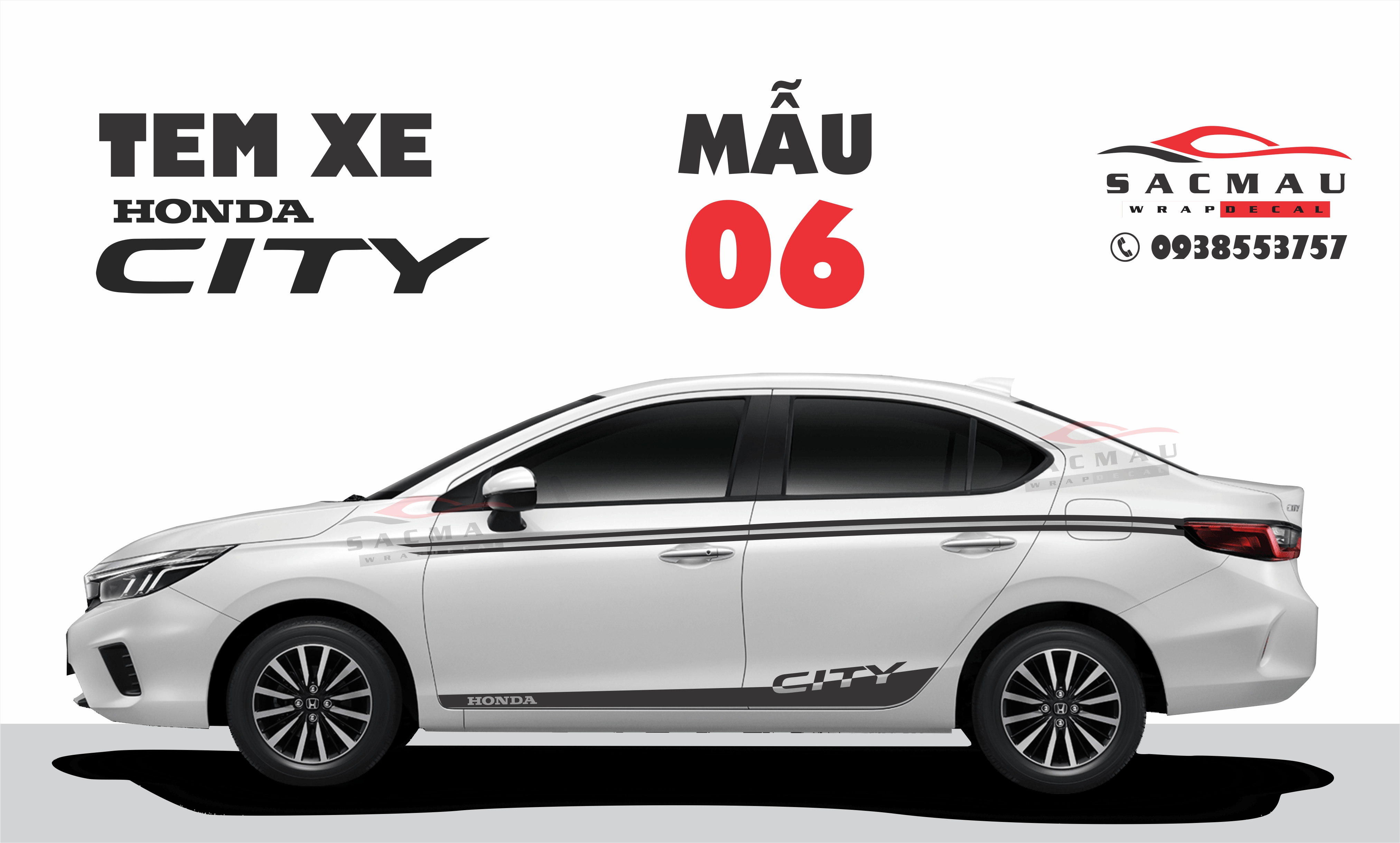 Tem dán xe trang trí Honda City mẫu 06, một bộ đủ 2 bên hông