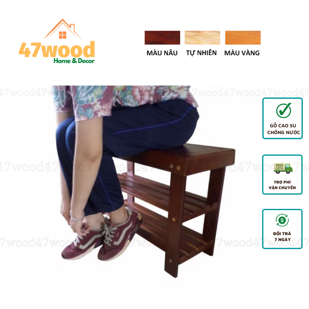 Ghế ngồi kết hợp kệ để giày dép chất liệu gỗ cao su chống nước - Ghế để hành lang kết hợp kệ dép 47wood