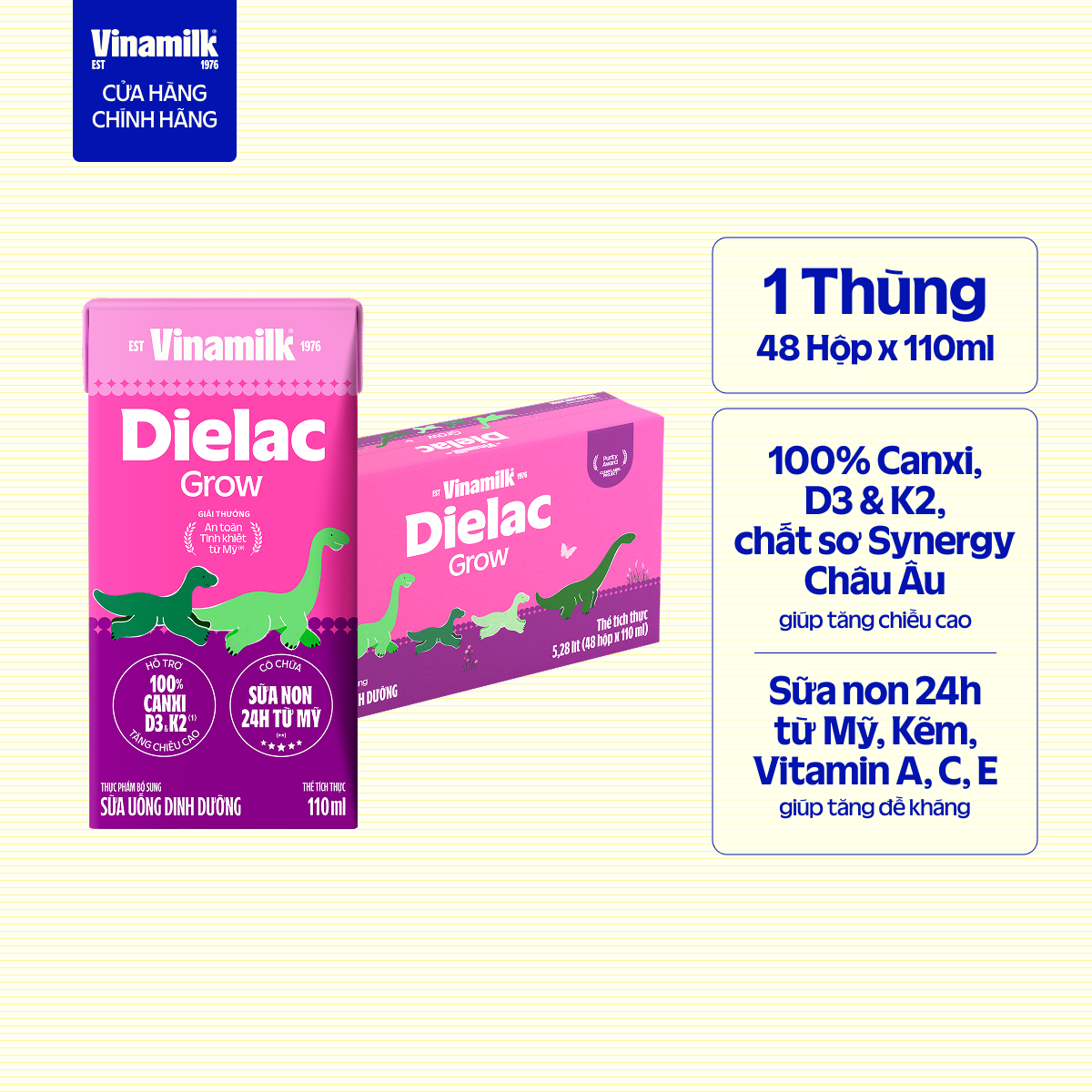 Thùng 48 hộp sữa Sữa nước Vinamilk Dielac Grow 110ml
