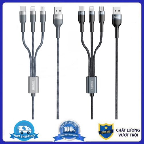 Cáp sạc remax 3 đầu iphone - micro usb - type c dây dù rc-070th